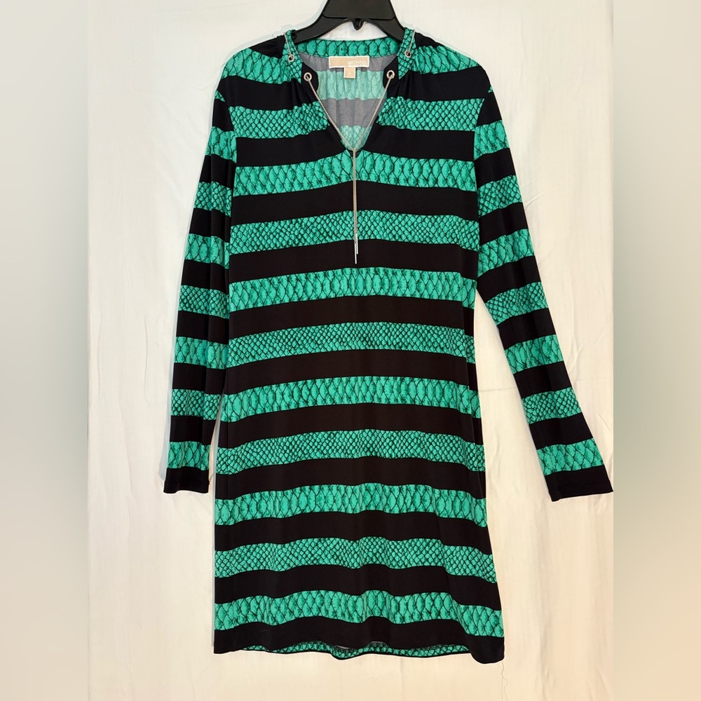 Michael Kors Green & Black Zip-Neck Tunic Dress – Size M